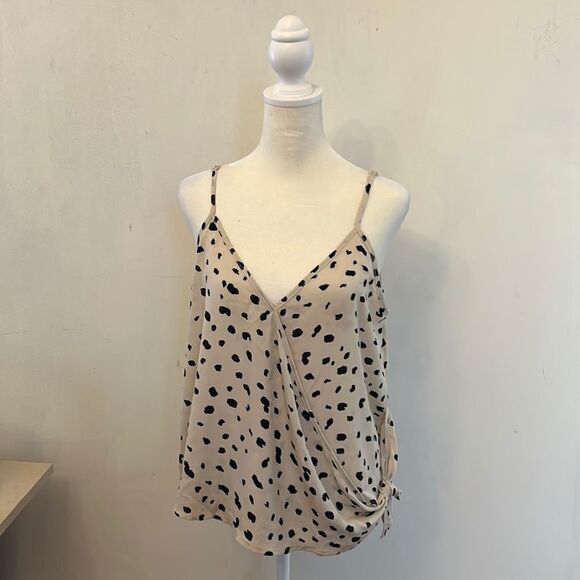 Papermoon Conway faux wrap blouse Beige black dots Size LP NWT - Picture 1 of 8